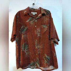 Island Republic Mens button up Hawaiian shirt. Brown. XL. 100% Silk.